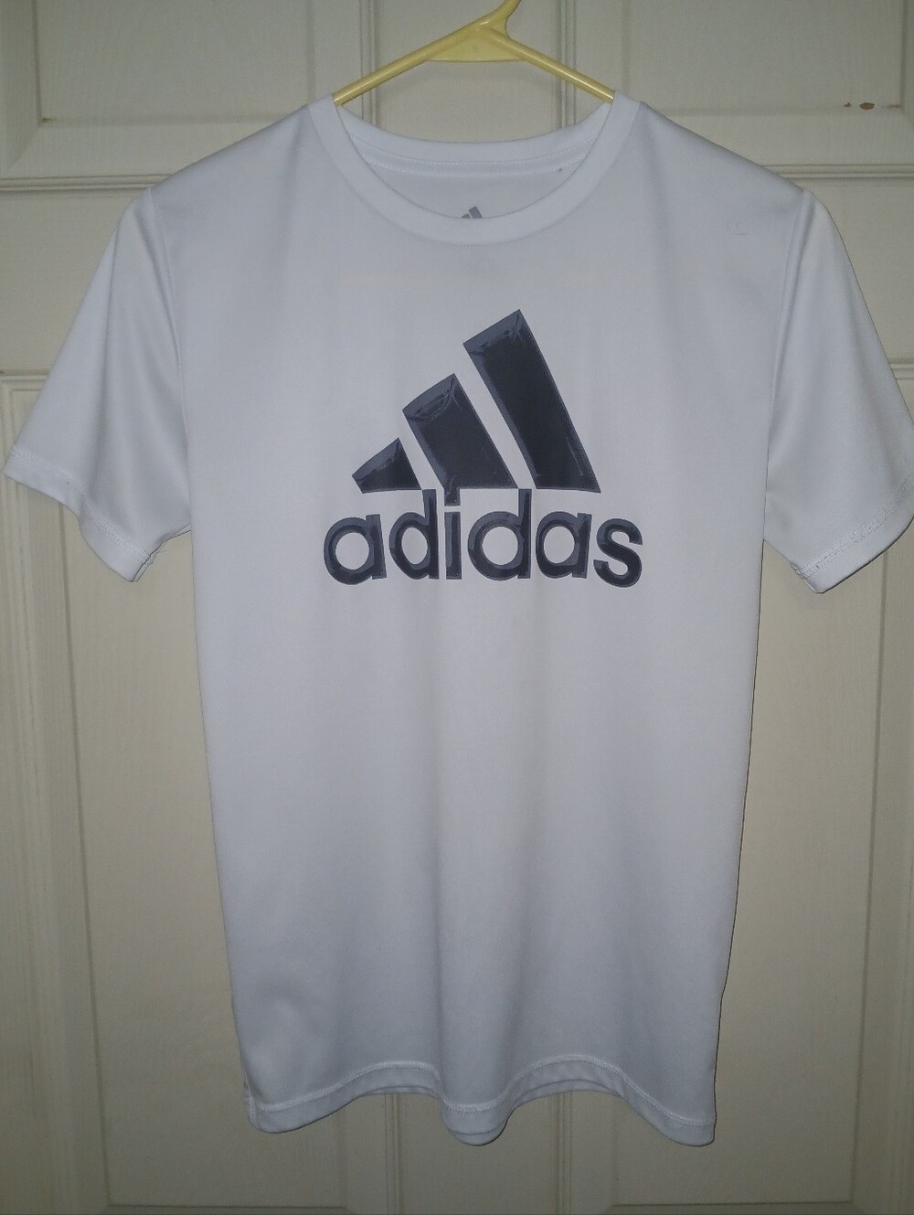 Women Adidas White Short-Sleeve Tee with Black Logo Med 10-12